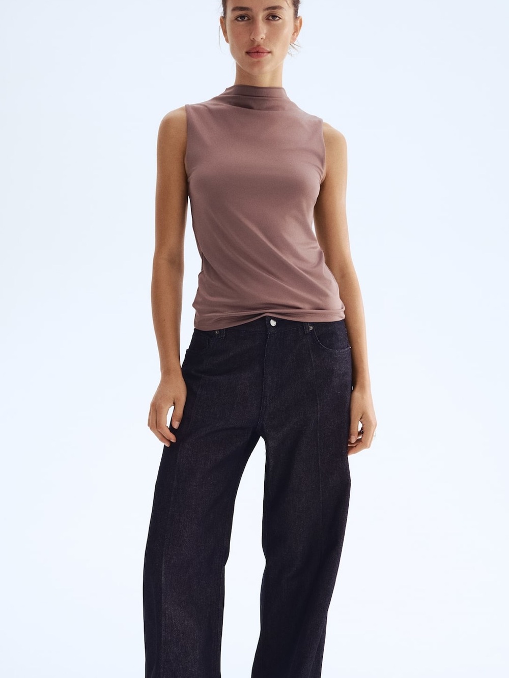 H and M Sleeveless Mock Neck Tank Top in Mauve